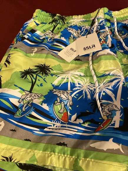SSLR Mens sz 36 Swim Trunks Quick Dry Swim Shorts, Mesh Lining, Surfing Sharks - Picture 2 of 8